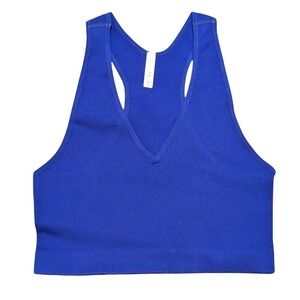 NEW Zenana Plus 1X 2X Sports Bra Crop Cami Tank‎ Bright Blue Ribbed Bralette